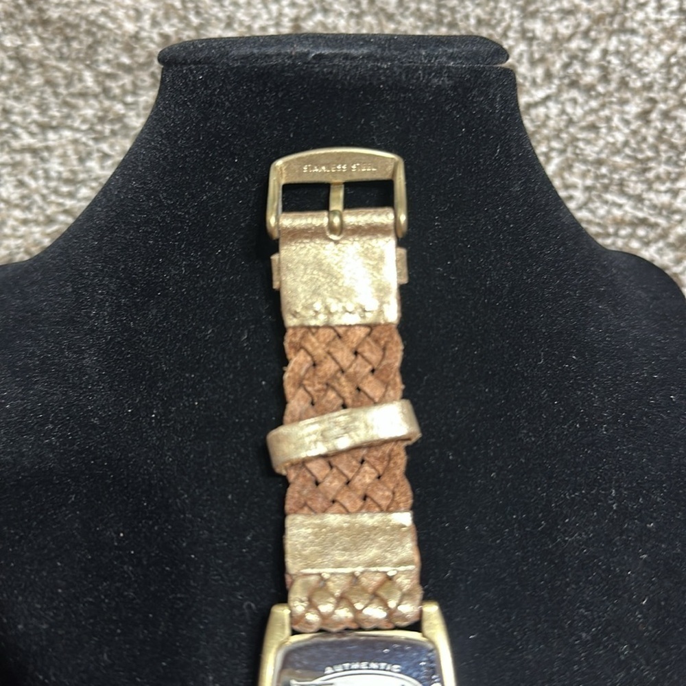 Vintage Fossil watch stainless steel gold color braided band date and time Y2K - Picture 5 of 10